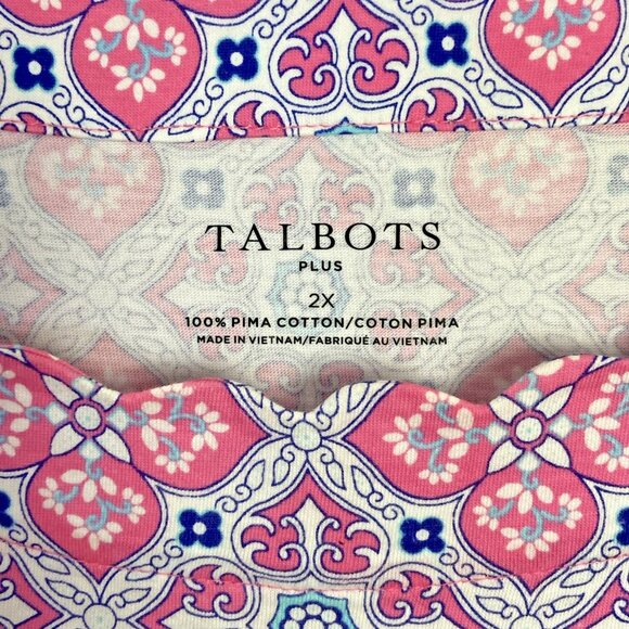 Talbots Women's Scalloped Neck Knit Top Sz 2X Geometric Print Pink Blue White - Picture 5 of 7